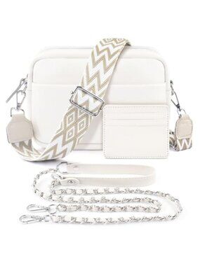 Vegan Leather Crossbody Bag with Wide & Chain Strap Card Holder